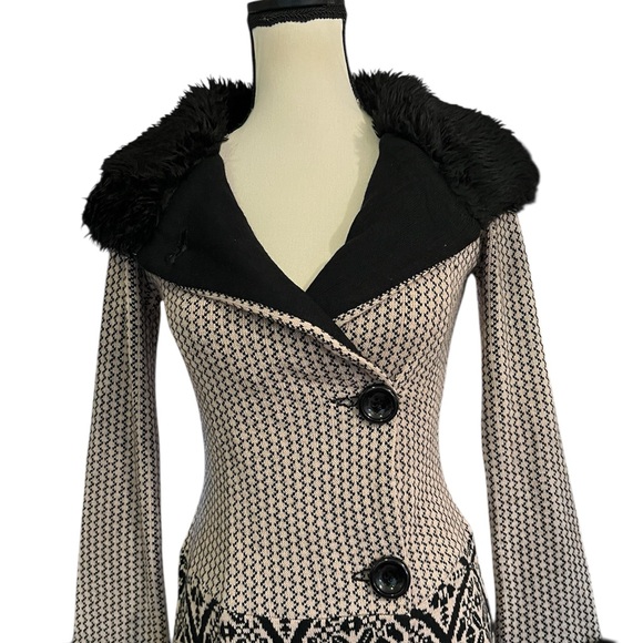 Vintage Betsey Johnson Knit Faux Fur Fair Isle Styl Duster Cardigan Long Sweater - Picture 4 of 9